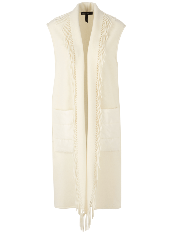 Marc Cain Collections Long Cream Fringed Waistcoat VC 37.03 W67 COL 116