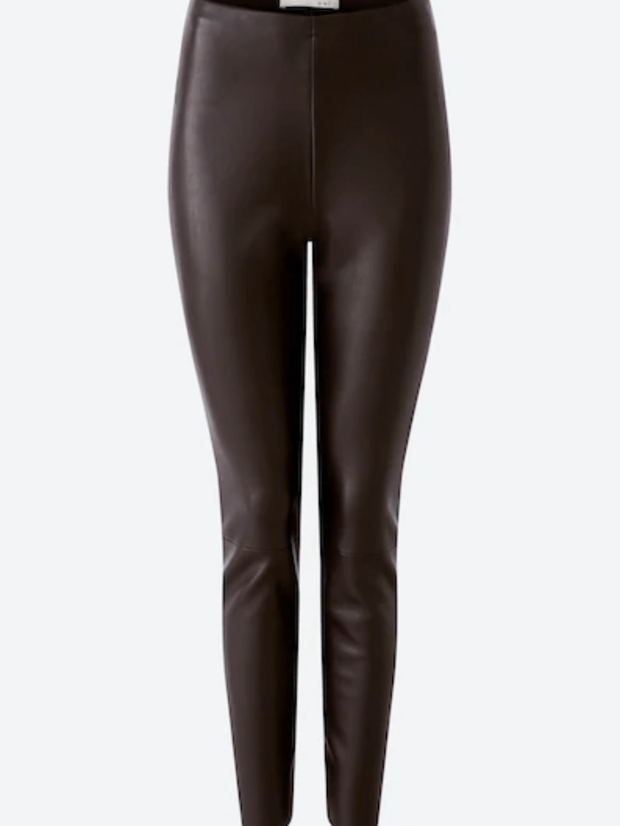 Oui Fun Leather Chasey Leggings In Dark Brown 80039 Col 8980