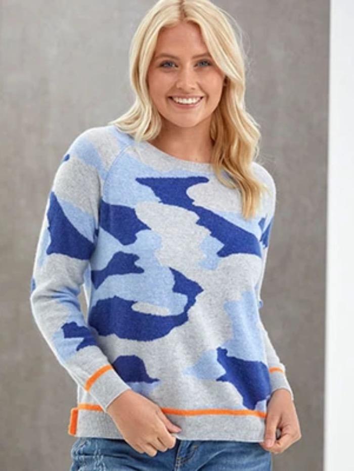 Brodie Cashmere Blue Camo Sweater Izzi of Baslow