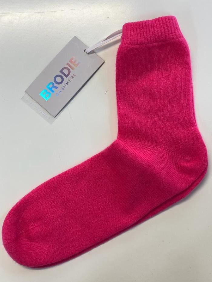 Brodie Cashmere Comfy Loungewear Socks Neon Pink Izzi of Baslow