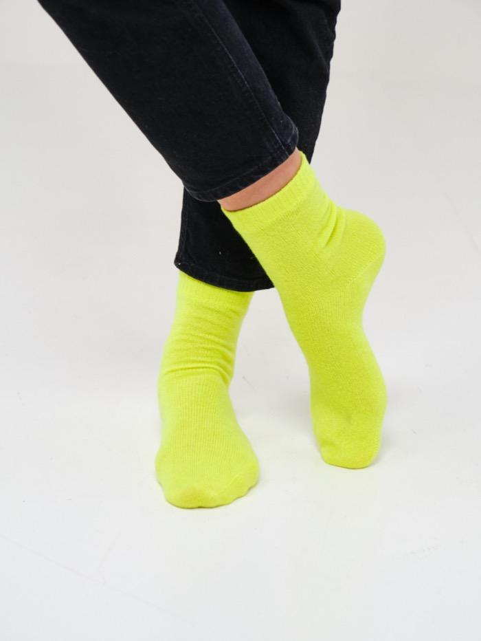 Brodie T Cashmere Comfy Loungewear Socks Neon Yellow