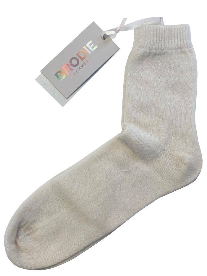 Brodie T Cashmere Comfy Loungewear Socks Organic White Izzi of