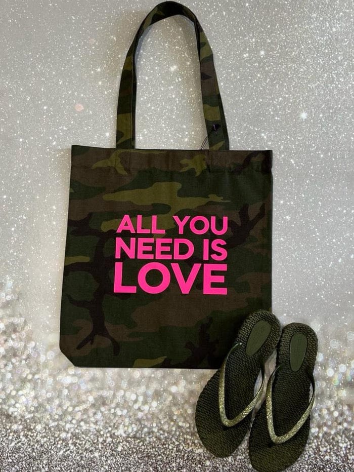 Say It With Songs T All You Need Is Love Camo Pink Tote Bag