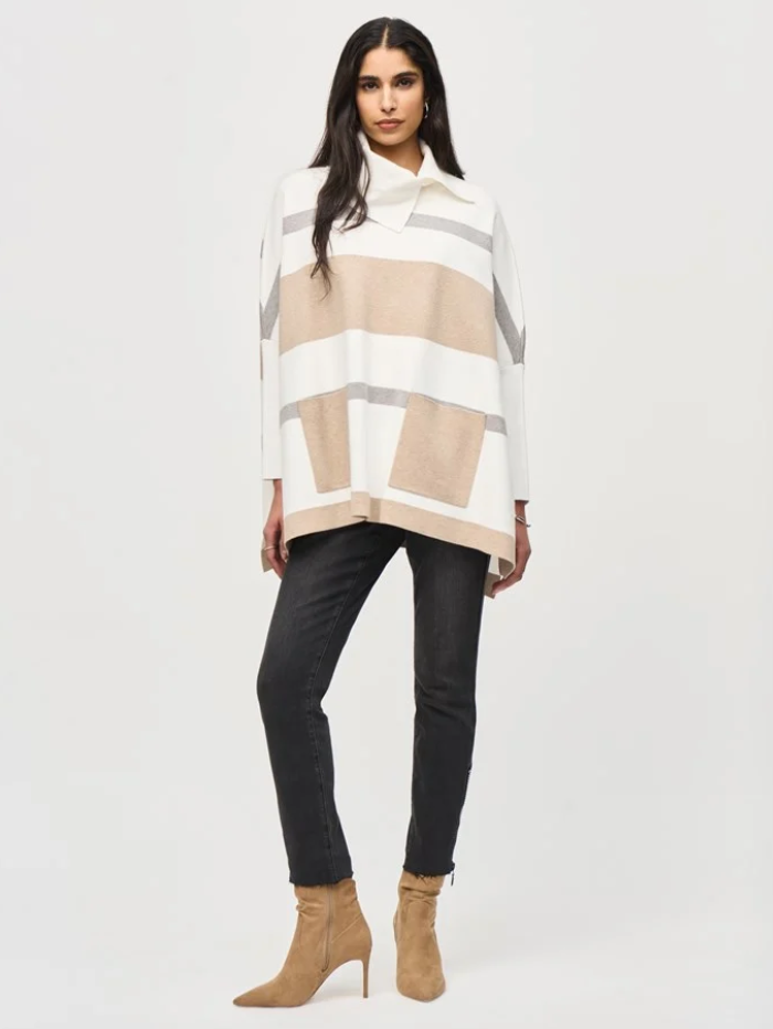 Joseph-Ribkoff-Striped-Jacquard-Sweater-Knit-Poncho-243951-Col-4304-izzi-of-baslow