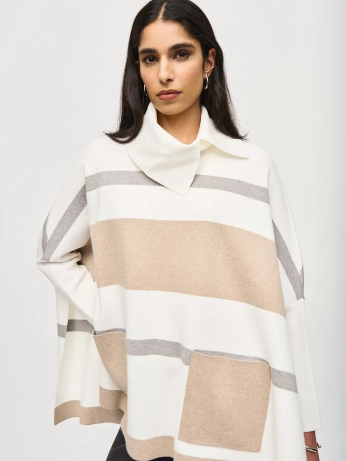 Joseph-Ribkoff-Striped-Jacquard-Sweater-Knit-Poncho-243951-Col-4304-izzi-of-baslow