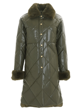 Freed Coats and Jackets Freed Kym Midi Length Quilted Vegan Leather Jacket In Olive izzi-of-baslow