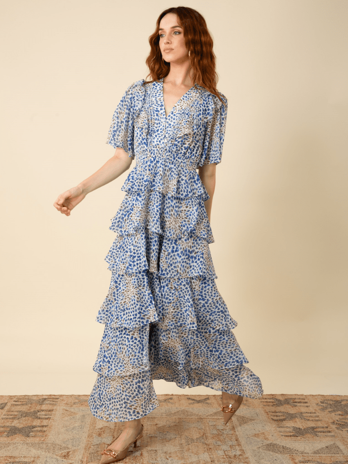 Hale Bob Dresses Hale Bob AINSLEY Blue Tiered Maxi Dress 46UB650A izzi-of-baslow