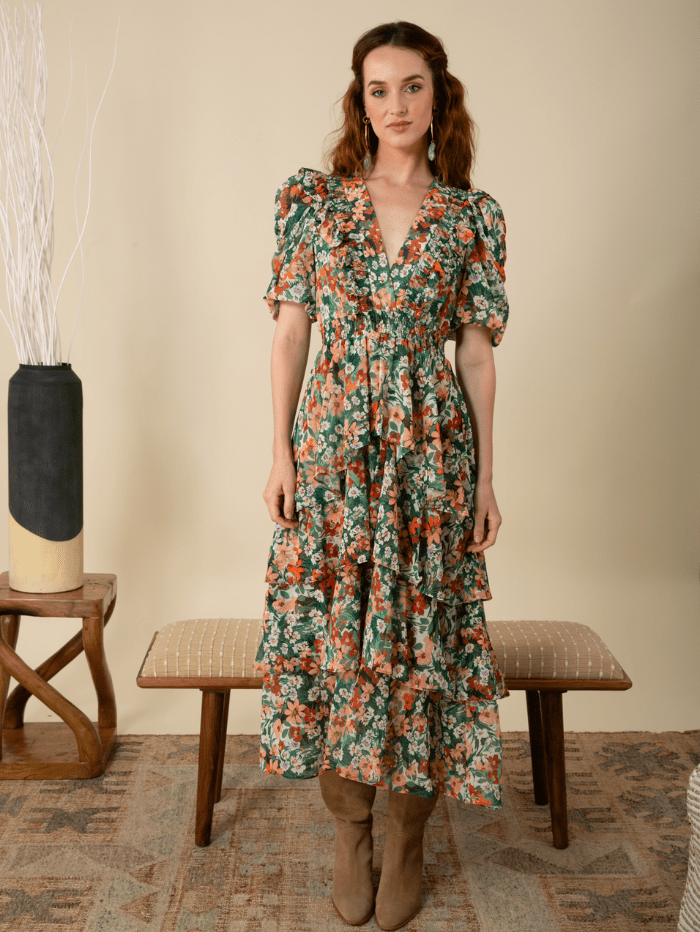 Hale-Bob-DREAM-Tiered-Chiffon-Dress-In-Green-45WR642A izzi-of-baslow