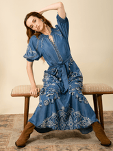 Hale Bob Dresses Hale Bob WYNTER Embroidered Chambray Midi Dress In Blue 45MW632T izzi-of-baslow