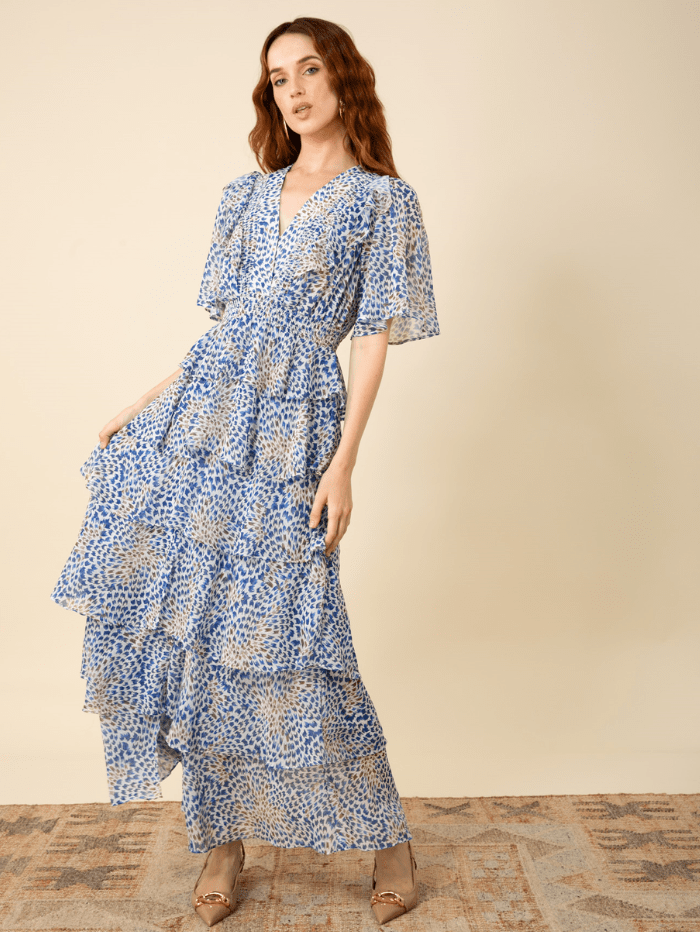 Hale Bob Dresses XS Hale Bob AINSLEY Blue Tiered Maxi Dress 46UB650A izzi-of-baslow