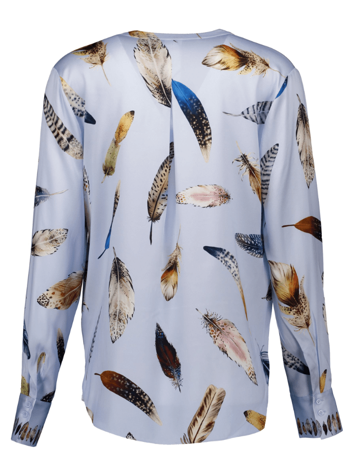 Herzen’s Angelegenheit Tops Herzen’s Angelegenheit Silk Blouse In Blue With Feather Print 25241-6086-241015 izzi-of-baslow