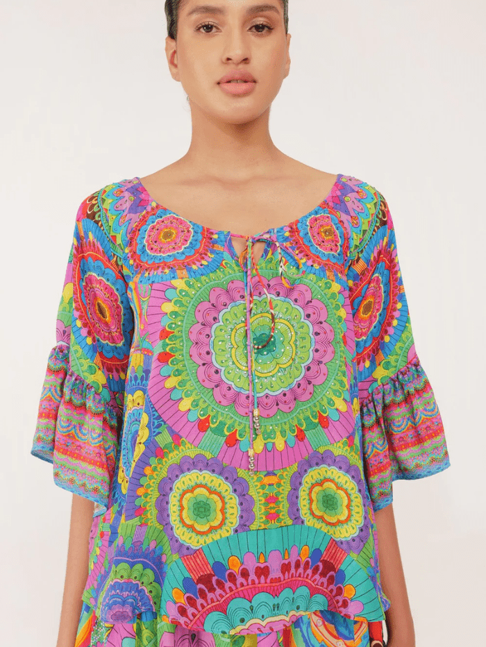 Inoa Roma Kentia Bright Multi Print Top With Crystals – Izzi of Baslow