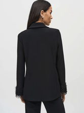 Joseph Ribkoff Coats and Jackets Joseph Ribkoff Black Silky Knit Blazer With Fringed Cuffs 244194 Col 11 izzi-of-baslow