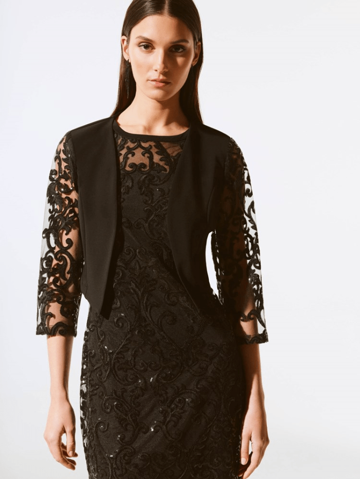 Joseph-Ribkoff-Black-Silky-Knit-Bolero-With-Sequins-And-Lace-243737 Col-11-izzi-of-baslow