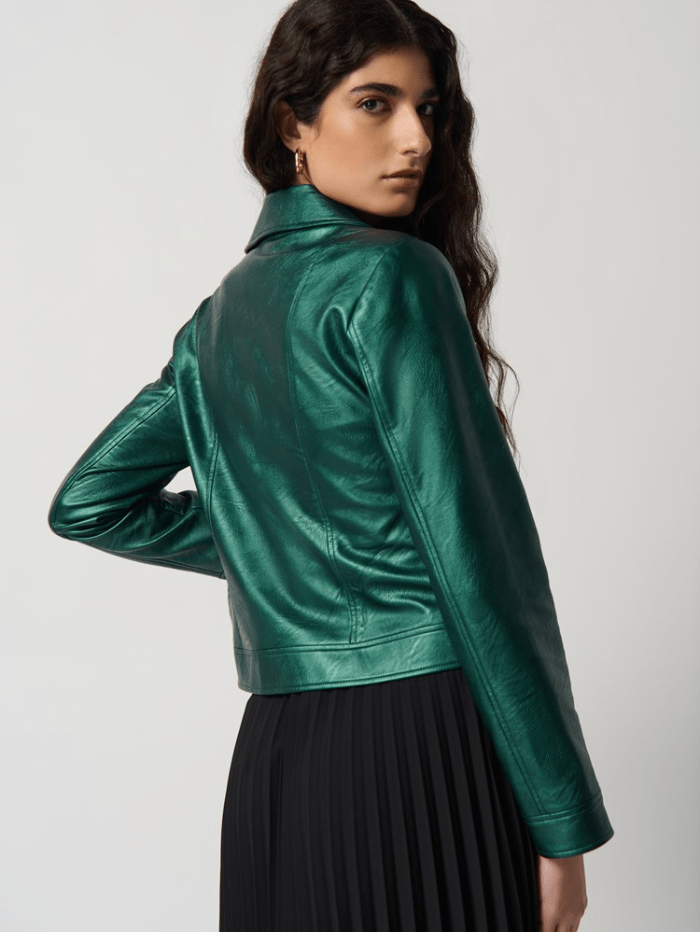 Joseph-Ribkoff-Metallic-Faux-Leather-Biker-Jacket 234902 Col 4154 izzi-of-baslow