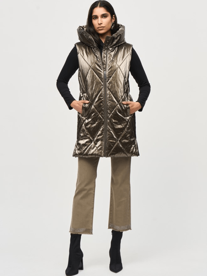 Joseph-Ribkoff-Quilted-Hooded-Puffer-Gilet-In-Metallic-Taupe-243940 Col 8012 izzi-of-baslow