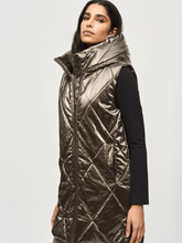 Joseph Ribkoff Coats and Jackets Joseph Ribkoff Quilted Hooded Puffer Gilet In Metallic Taupe 243940 Col 8012 izzi-of-baslow