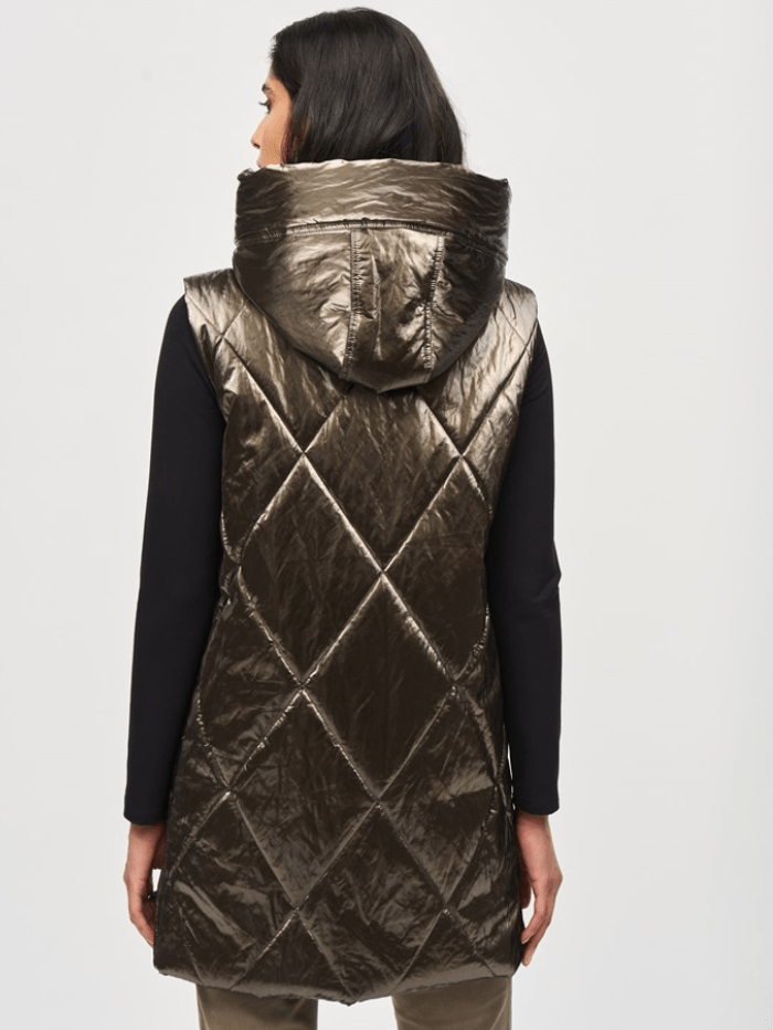 Joseph Ribkoff Coats and Jackets Joseph Ribkoff Quilted Hooded Puffer Gilet In Metallic Taupe 243940 Col 8012 izzi-of-baslow