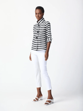 Joseph Ribkoff Coats and Jackets Joseph Ribkoff Striped Jacquard Trapeze Jacket In Black And Off White 241253 Col 511 izzi-of-baslow