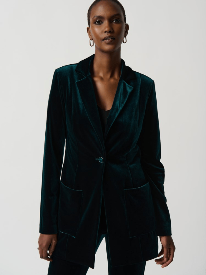 Joseph-Ribkoff-Velvet-Blazer-With-Notch-Collar-In-Dark-Green-234288 Col 7729 izzi-of-baslow