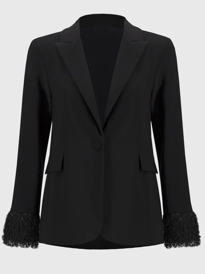 Joseph Ribkoff Coats and Jackets UK 8 Joseph Ribkoff Black Silky Knit Blazer With Fringed Cuffs 244194 Col 11 izzi-of-baslow