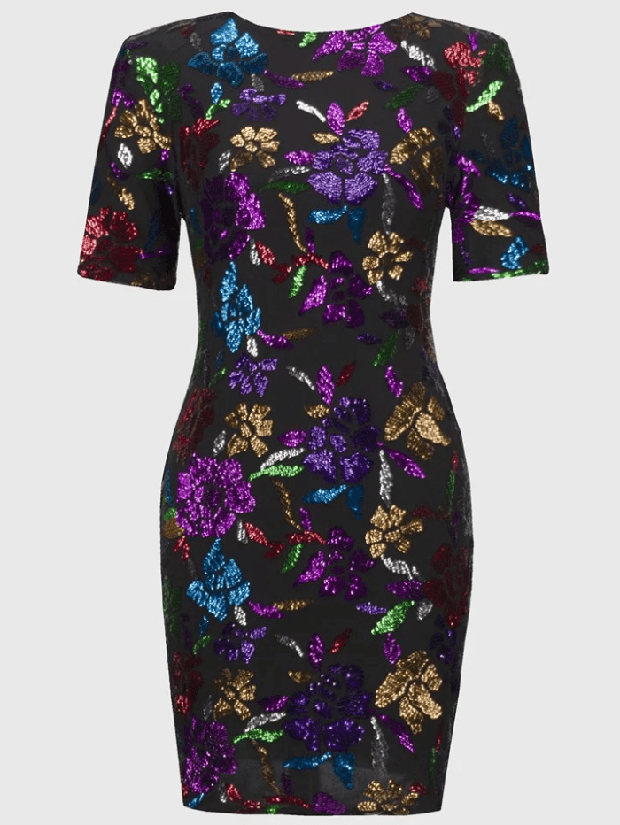 Joseph Ribkoff Dresses UK 8 Joseph Ribkoff Sequined Mesh Floral Print Sheath Dress 244180 Col 178 izzi-of-baslow