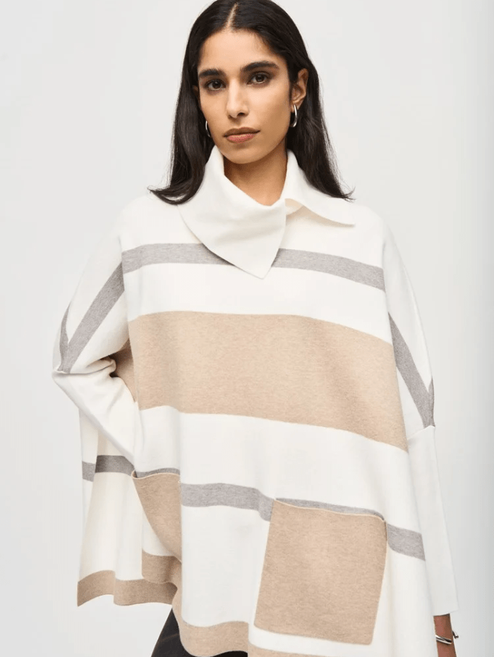 Joseph Ribkoff Knitwear One Size Joseph Ribkoff Striped Jacquard Sweater Knit Poncho 243951 Col 4304 izzi-of-baslow