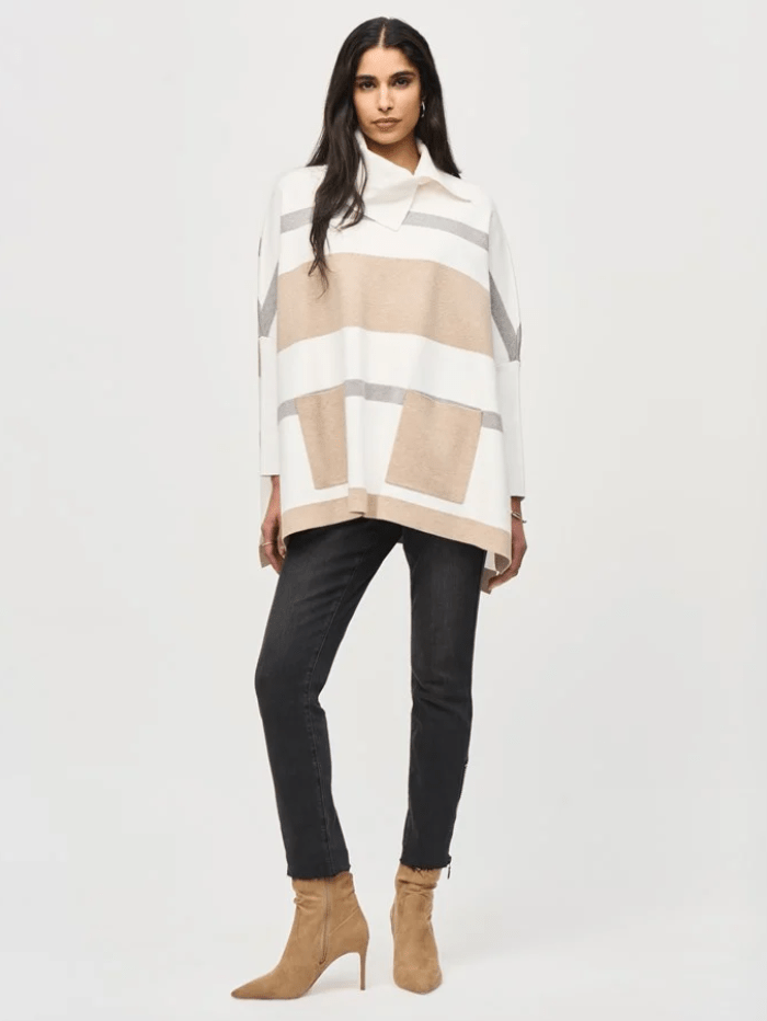 Joseph Ribkoff Knitwear One Size Joseph Ribkoff Striped Jacquard Sweater Knit Poncho 243951 Col 4304 izzi-of-baslow