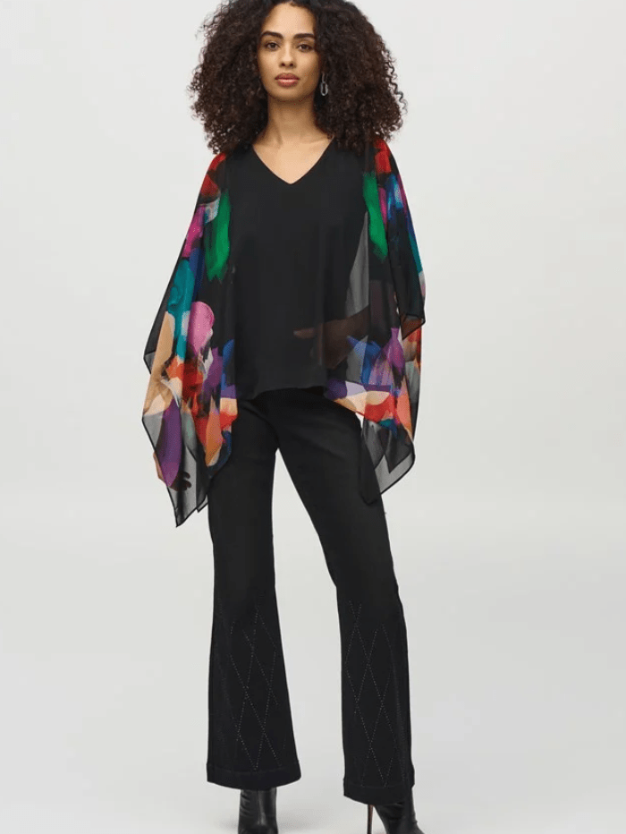 Joseph Ribkoff Tops Joseph Ribkoff Chiffon Abstract Print Poncho Top 244174 Col 178 izzi-of-baslow