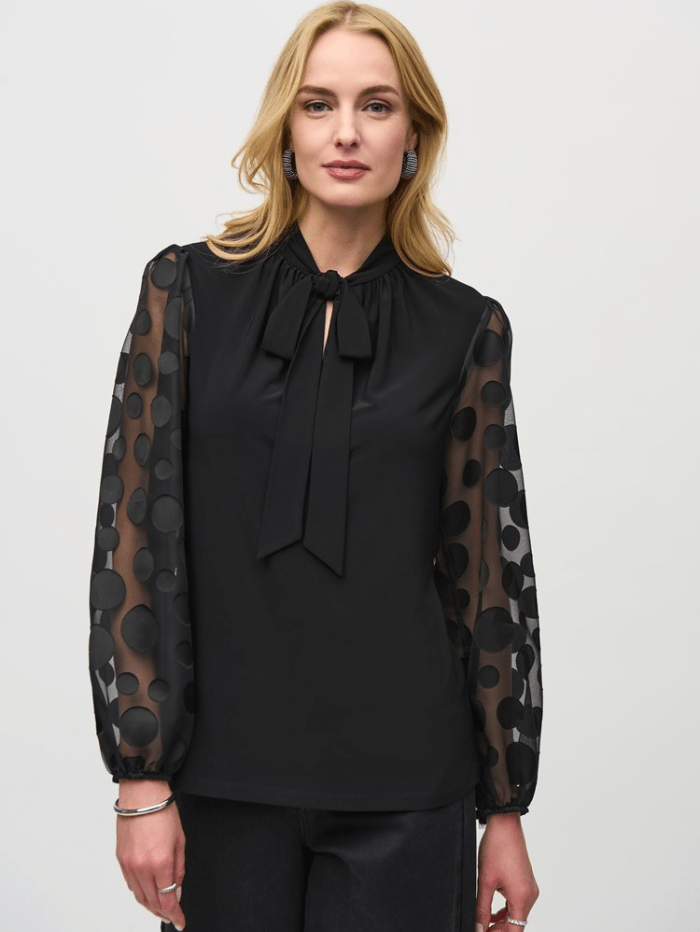 Joseph Ribkoff Tops Joseph Ribkoff Silky Knit Top With Dot Burnout Sleeves 244019 Col 11 izzi-of-baslow