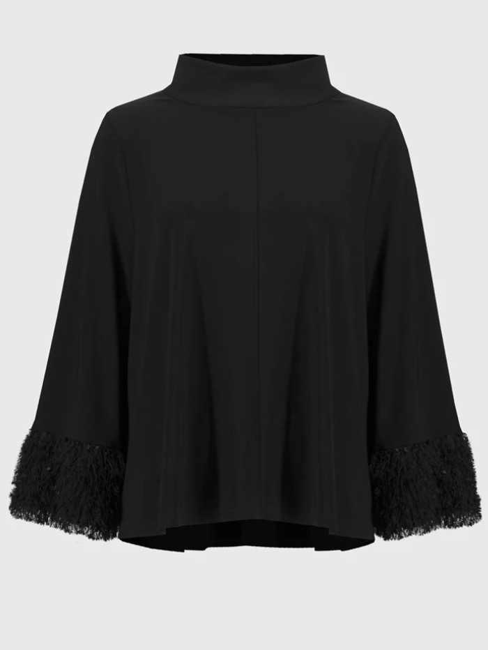 Joseph Ribkoff Tops UK 10 Joseph Ribkoff Silky Knit Trapeze Top With Fringed Cuffs 244195 Col 11 izzi-of-baslow