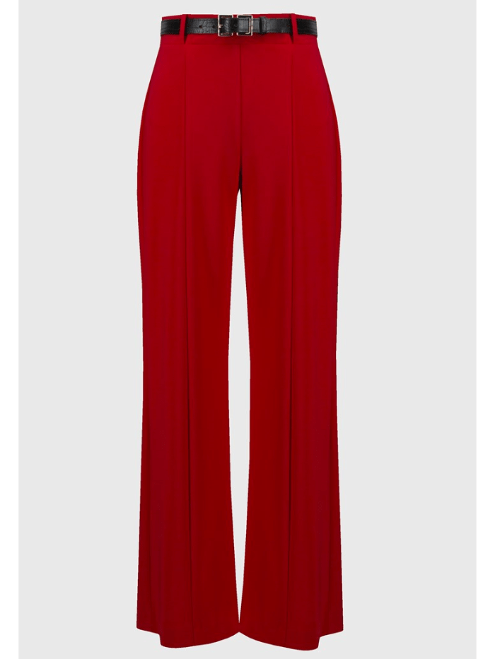 Joseph Ribkoff Trousers Joseph Ribkoff Silky Knit Belted Wide Leg Trousers In Lipstick Red 244093 Col 3229 izzi-of-baslow