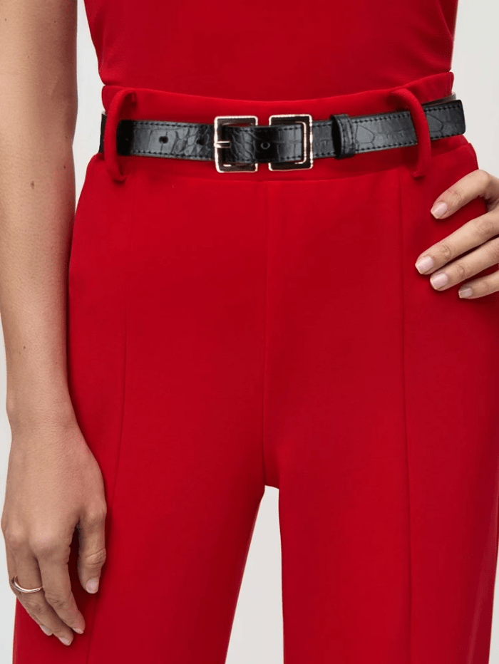 Joseph Ribkoff Trousers Joseph Ribkoff Silky Knit Belted Wide Leg Trousers In Lipstick Red 244093 Col 3229 izzi-of-baslow