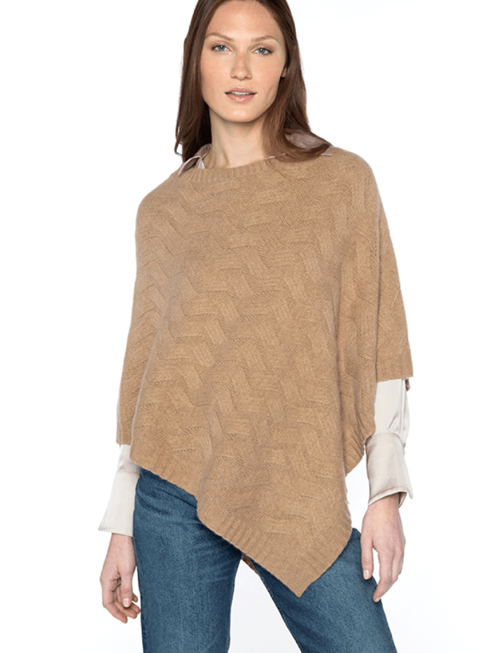 KINROSS Knitwear One Size Kinross Cashmere Cable Knit Poncho In Camel LFAC4-197-CAM-0S izzi-of-baslow