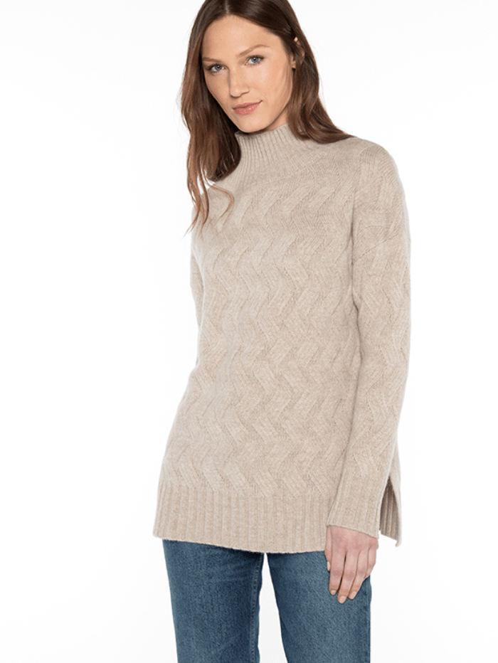 KINROSS Knitwear S Kinross Cashmere Luxe Cable Funnel Neck Jumper In Mushroom LFSC4-172 izzi-of-baslow