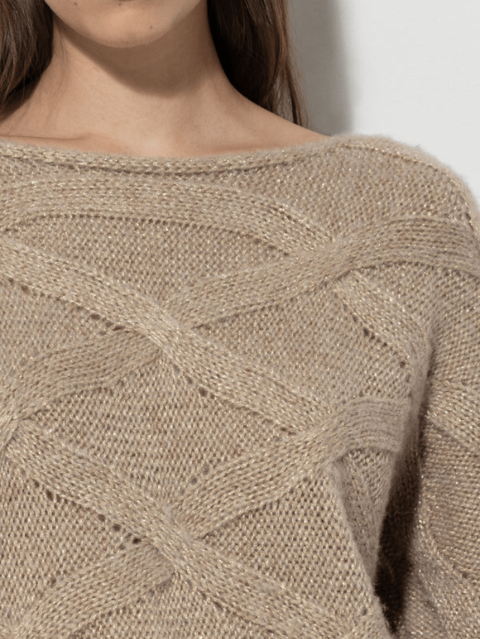 Luisa Cerano Knitwear Luisa Cerano Cable Pattern Jumper In Gold 108534 5880 Col 0732 izzi-of-baslow