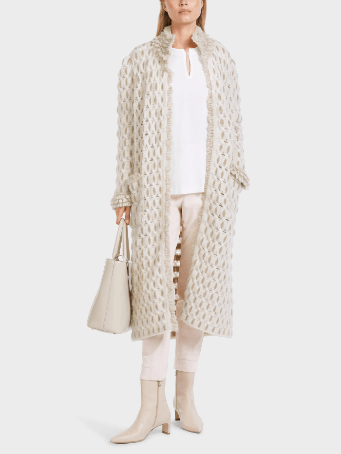 Marc-Cain-Collections-Fancy-Knitted-Long-Coat In Off White VC 11.19 M46 COL 110 izzi-of-baslow