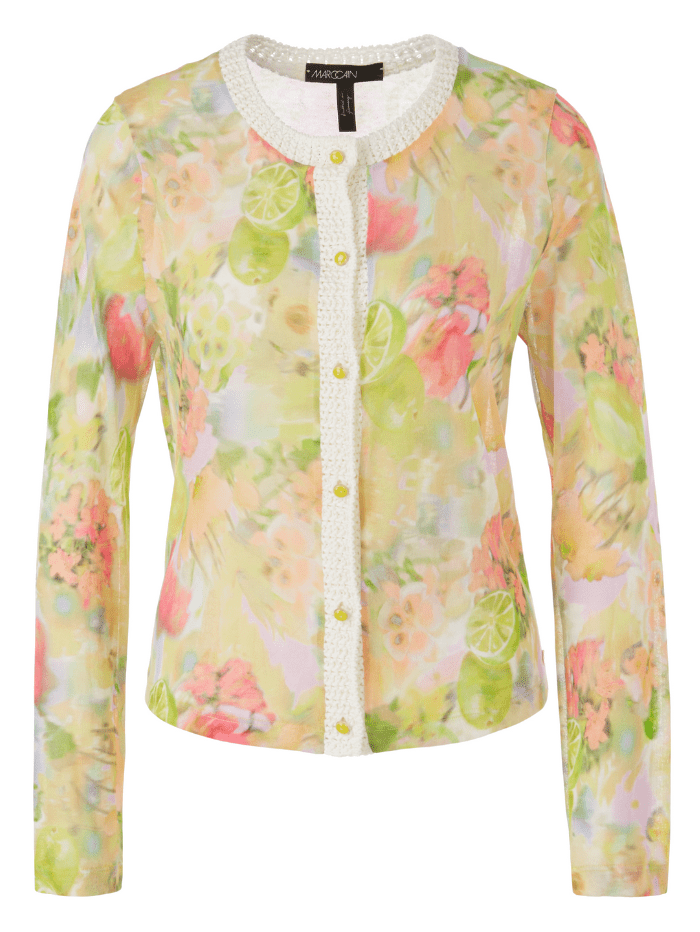 Marc Cain Collections Cardigan In Pale Lemon Print WC 39.16 M34 COL 42 Izzi of Baslow