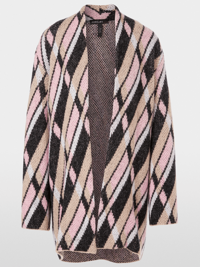 Marc Cain Collections Knitwear 1 Marc Cain Collections Longline Patterned Cardigan In Warm Rose XC 39.32 M65 Col 213 izzi-of-baslow