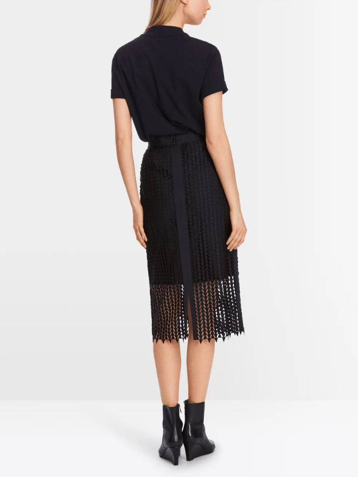 Marc Cain Collections Skirts Marc Cain Collections Openwork Midi Skirt In Midnight Blue XC 71.10 W36 COL 395 izzi-of-baslow