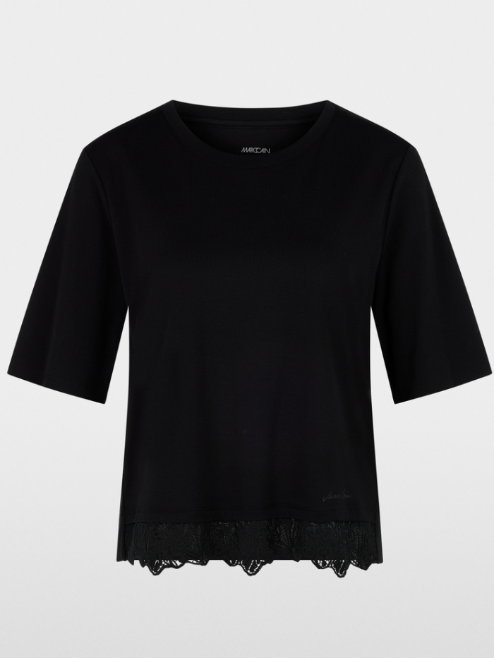 Marc Cain Collections Tops 1 Marc Cain Collections T-Shirt Top With Delicate Lace In Black YC 48.36 J14 COL 900 izzi-of-baslow