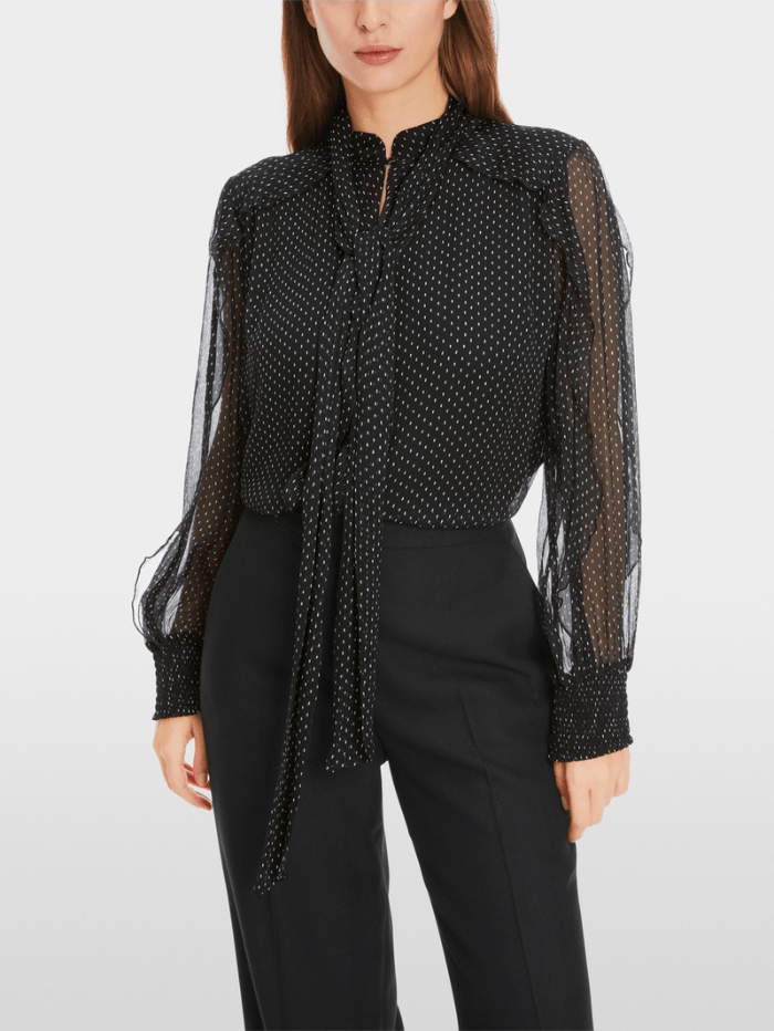 Marc Cain Collections Tops Marc Cain Collections Black Spot Blouse With Bow Tie XC 51.39 W82 COL 900 izzi-of-baslow