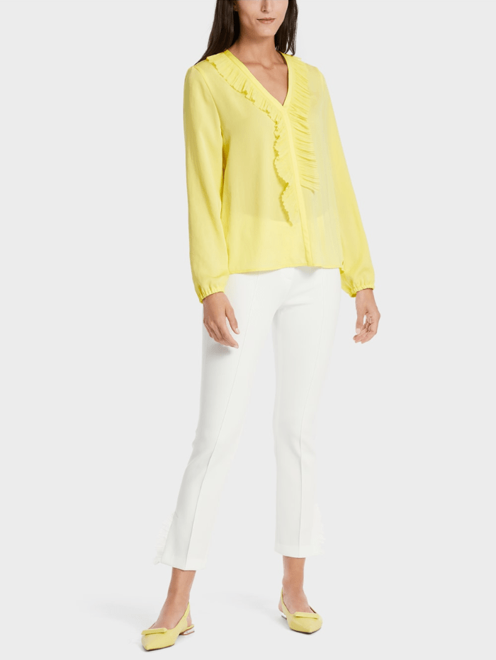 Marc-Cain-Collections-Pale-Lemon-Blouse-With-Rufflles WC 51.23 W39 COL 420 izzi-of-baslow