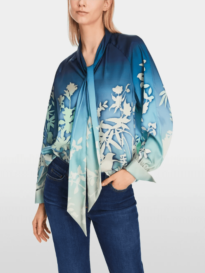 Marc Cain Collections Tops Marc Cain Collections Blouse With Floral Silhouette Motif XC 51.10 W23 COL 562 izzi-of-baslow