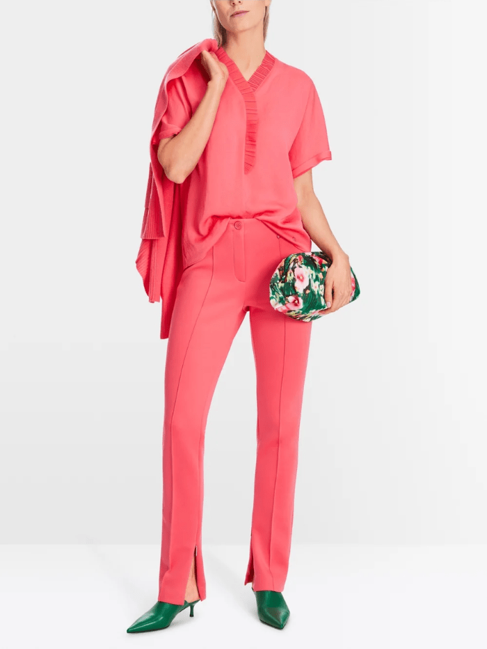 Marc-Cain-Collections-Short-Sleeve-Blouse-In-Neon-Soft-Coral-XC 51.07 W39 COL 240 izzi-of-baslow