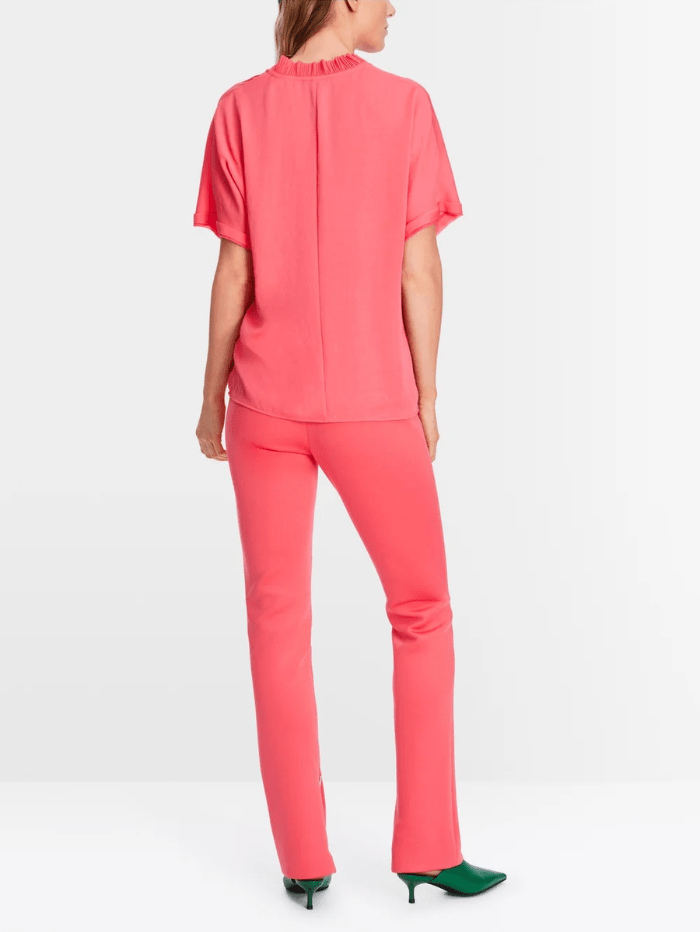 Marc Cain Collections Tops Marc Cain Collections Short Sleeve Blouse In Neon Soft Coral XC 51.07 W39 COL 240 izzi-of-baslow