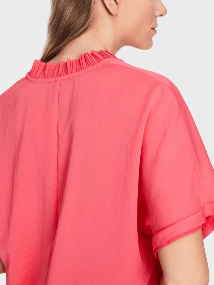 Marc Cain Collections Tops Marc Cain Collections Short Sleeve Blouse In Neon Soft Coral XC 51.07 W39 COL 240 izzi-of-baslow