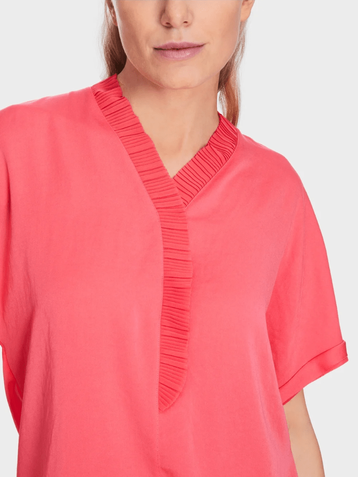 Marc Cain Collections Tops Marc Cain Collections Short Sleeve Blouse In Neon Soft Coral XC 51.07 W39 COL 240 izzi-of-baslow