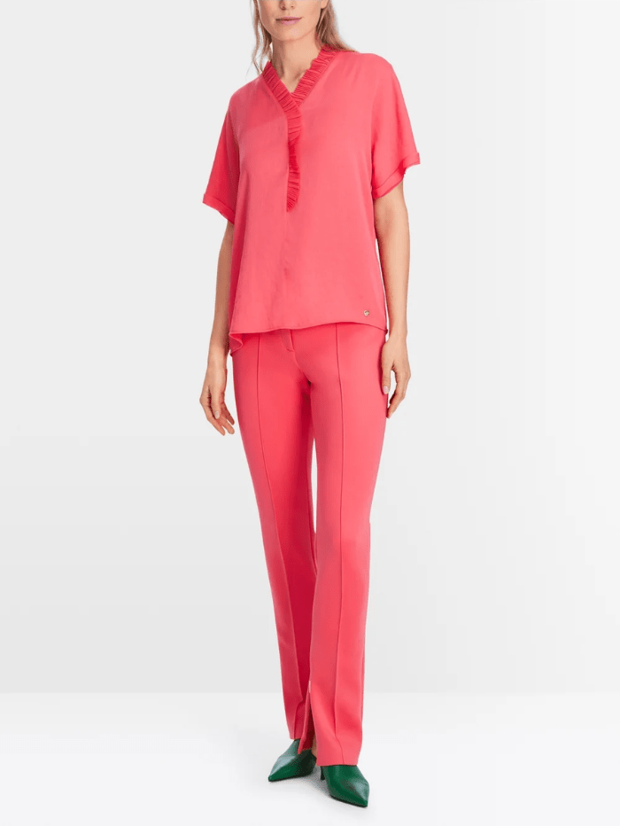 Marc Cain Collections Tops Marc Cain Collections Short Sleeve Blouse In Neon Soft Coral XC 51.07 W39 COL 240 izzi-of-baslow