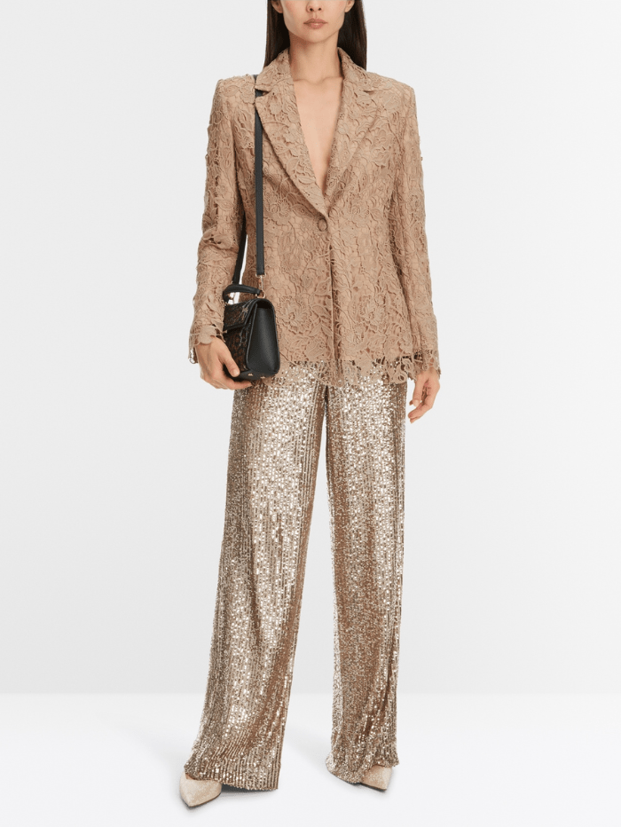 Marc Cain Glam Coats and Jackets Marc Cain Glam Guipure Lace Blazer In Shiny Sand XG 34.04 W12 COL 625 izzi-of-baslow